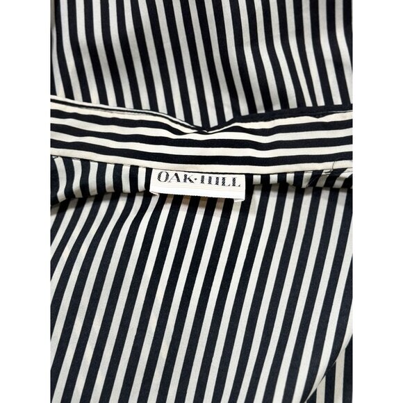 NWOT Oak Hill Womens Blouse Sz M/L Black White Striped Button-Up Belted Waist - Picture 4 of 6